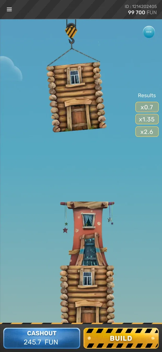 Tower Rush portrait layout on a phone with Cashout and Build buttons