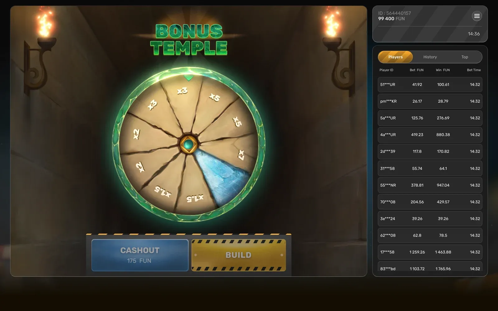 Tower Rush Temple Floor bonus wheel
